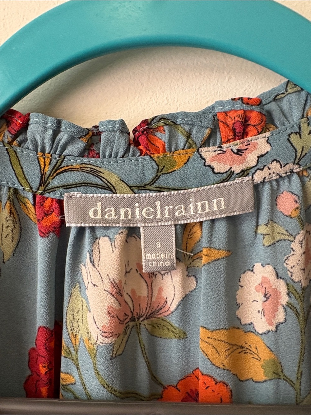 Daniel Rainn Teal Floral Ruffle V-Neck Sleeveless Top - Picture 3 of 7